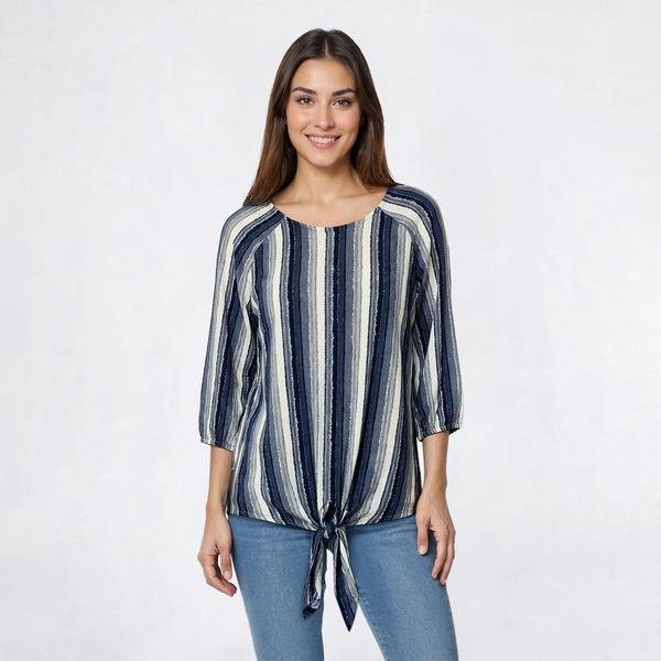 Womens Preswick & Moore® 3/4 Sleeve Tie Front Stripe Blouse - image 