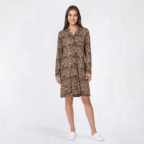 Womens Rene Rofe(R) Long Sleeve Animal Notch Collar Nightshirt - image 