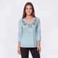 Womens Hasting & Smith 3/4 Sleeve Paisley Embroider V Neck Tee - image 1
