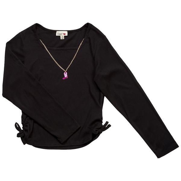 Girls (7-16) Dream Girl Side Cinch Top w/ Cowgirl Boot Necklace - image 
