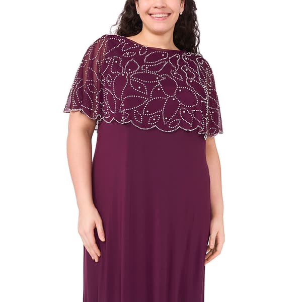 Plus Size MSK Asymmetric Beaded Capelet Evening Gown