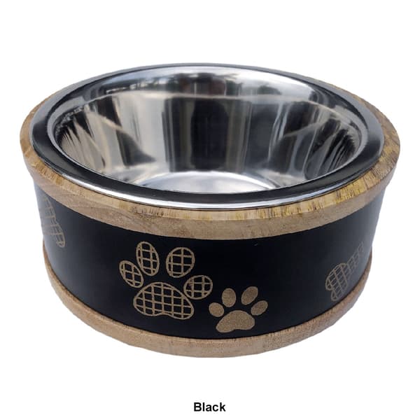 Indipets Wooden Ring Dog Bowl w/ Metal Paw Plate