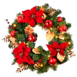 Ashley Cooper(tm) Prelit Poinsettia/Ball/Berry/Pine Wreath