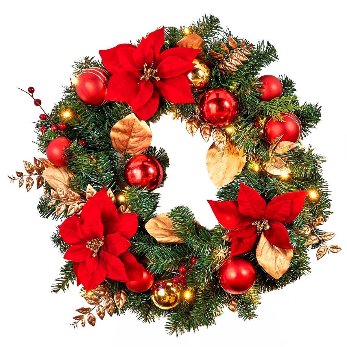 Ashley Cooper(tm) Prelit Poinsettia/Ball/Berry/Pine Wreath
