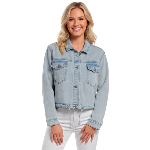 Womens Baccini Self Drawcord Waistband Cropped Denim Jacket - image 