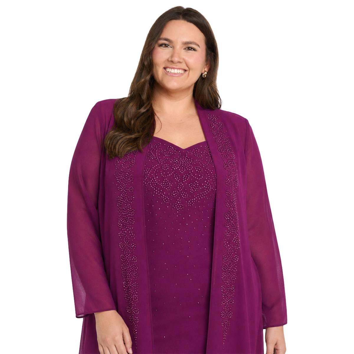 Plus Size R&M Richards Long Sleeve Bead Jacket Dress