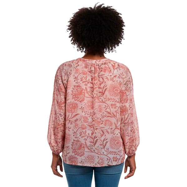 Petite Zac & Rachel Bracelet Sleeve Floral Split Neck Blouse