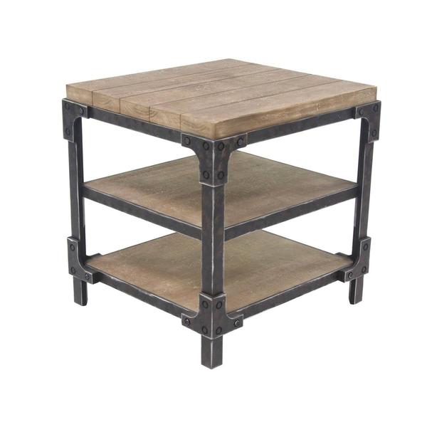9th & Pike® Brown Wood Industrial-Inspired Accent Table