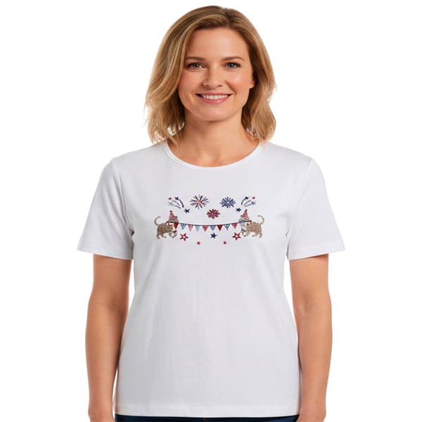 Plus Size Bonnie Evans Short Sleeve Patriotic Cat Tee - image 