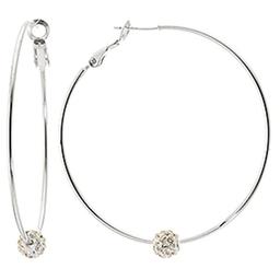 Fine Silver Plated 50mm Hoop Earrings with Crystal Ball