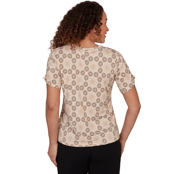 Womens Emaline Verde Grove II Short Ruch Sleeve Medallion Tee