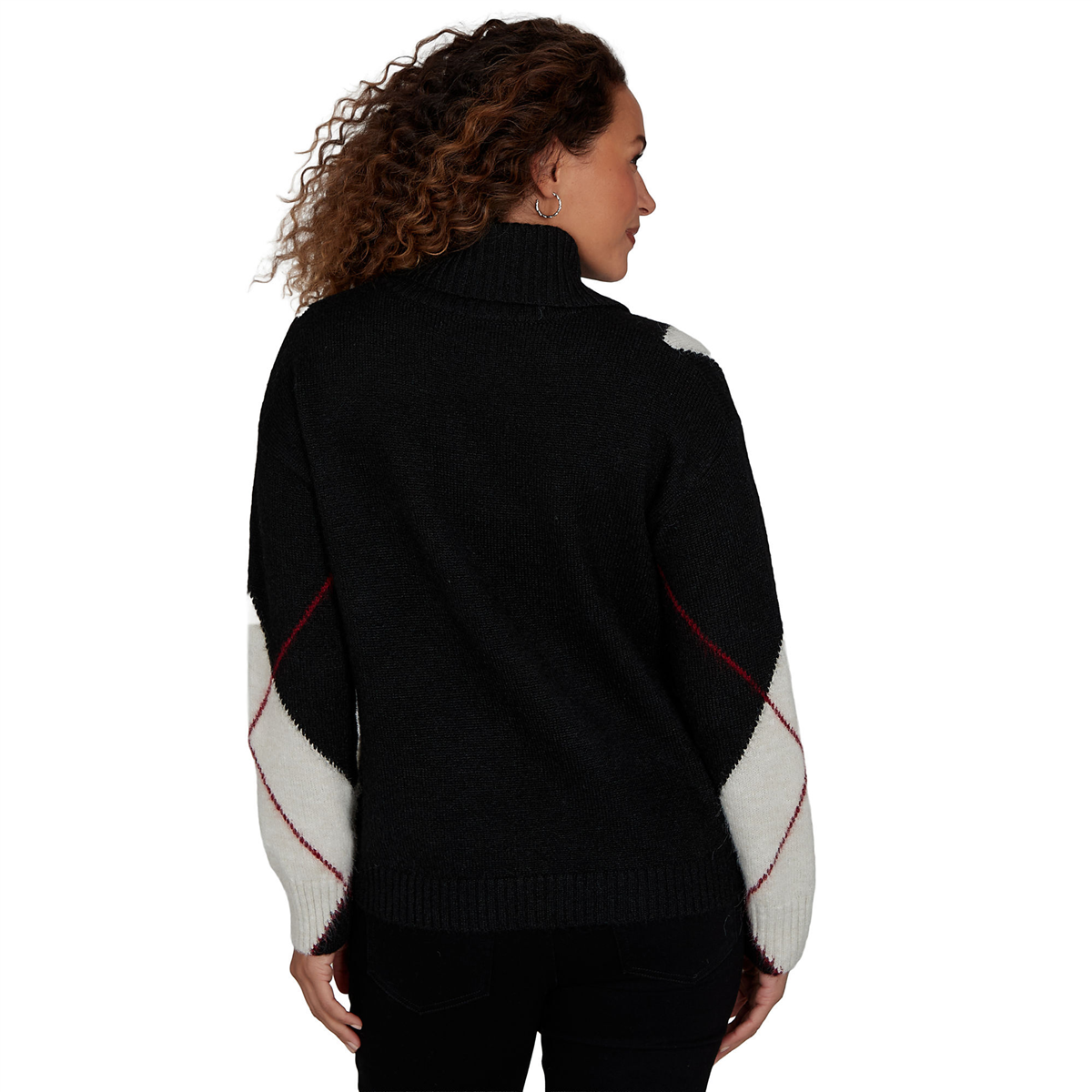 Womens Skye’s the Limit Fashion Essentials Cowl Argyle Sweater