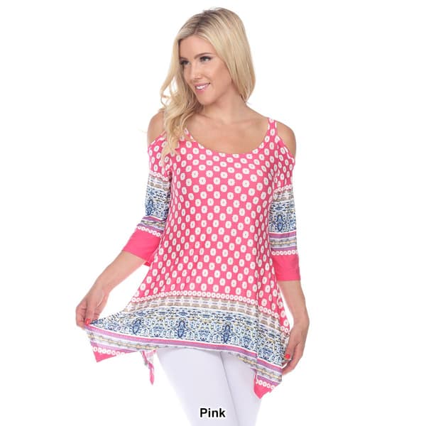 Womens White Mark 3/4 Sleeve Cold Shoulder Tunic