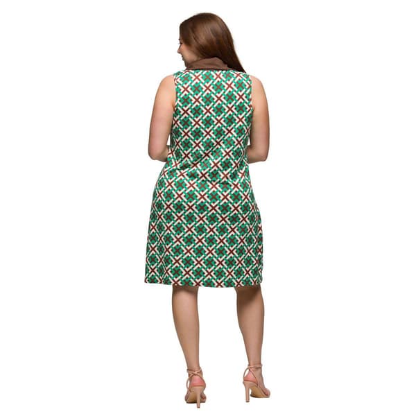 Plus Size 24/7 Comfort Apparel Brown & Green Collared Mini Dress