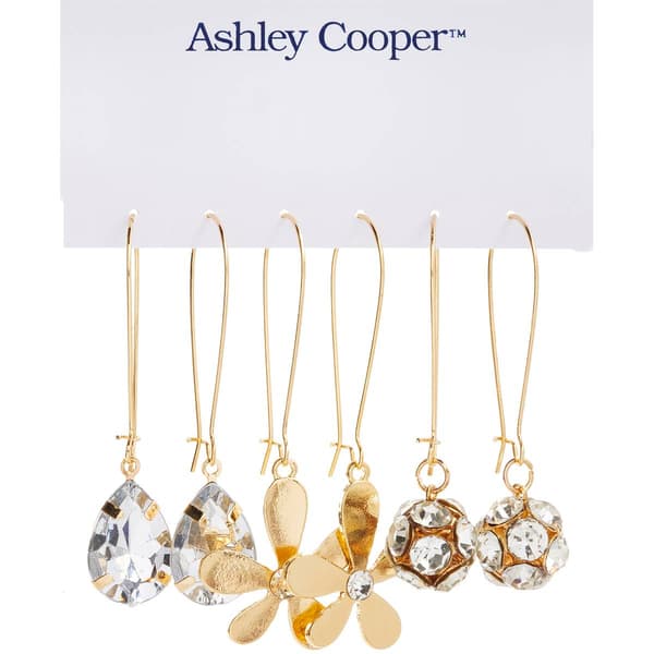 Ashley Cooper(tm) 3pr. Metal Flowers/Fireballs Teardrop Earrings - image 