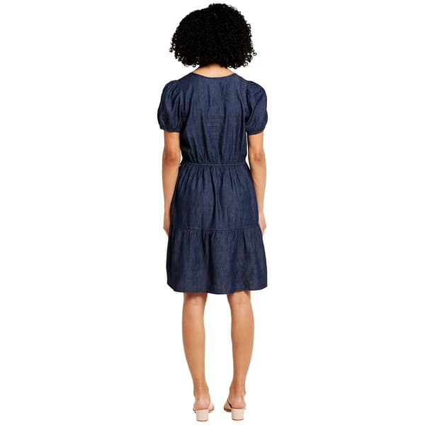 Womens Nautica Chambray Puffed Sleeve Tiered A-Line Dress