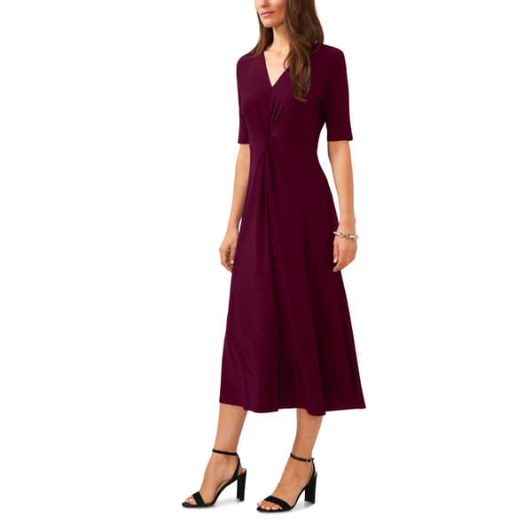 Womens MSK Elbow Sleeve V-Neck Twist Front Midi Dress