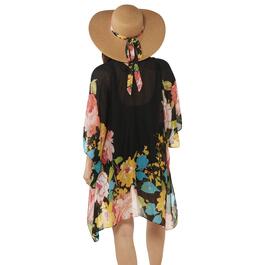 Womens Vince Camuto Floral Kimono Hat Set - Black