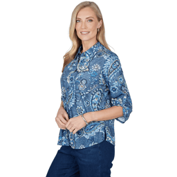 Womens Alfred Dunner Ann Arbor Roll Tab Sleeve Paisley Blouse