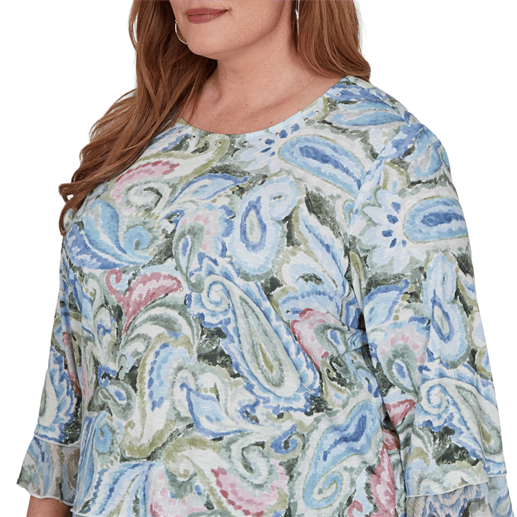 Plus Size Alfred Dunner Provence 3/4 Ruffle Sleeve Paisley Blouse