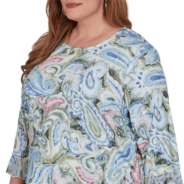 Plus Size Alfred Dunner Provence 3/4 Ruffle Sleeve Paisley Blouse