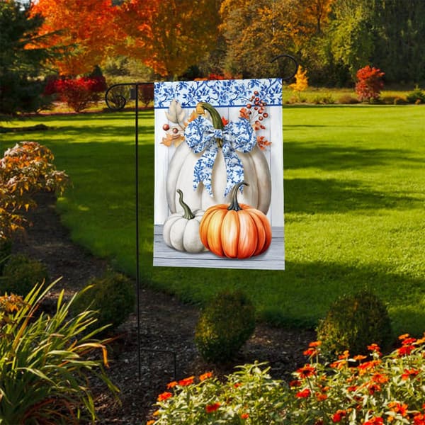 Briarwood Lane Blue & White Pumpkins Garden Flag