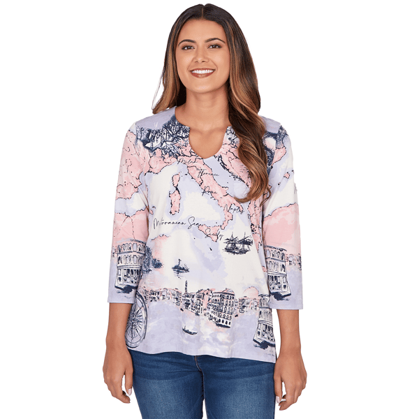 Petite Ruby Rd. Jetsetter Coastal Sketch Cotton Top