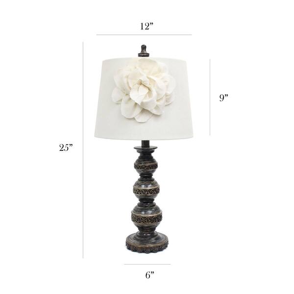 Elegant Designs Age Bronze Ball Lamp w/Couture Linen Flower Shade