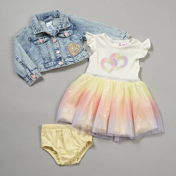 Baby Girl (12-24M) Little Lass(R) 3pc. Denim Jacket w/ Rainbow Dres - image 