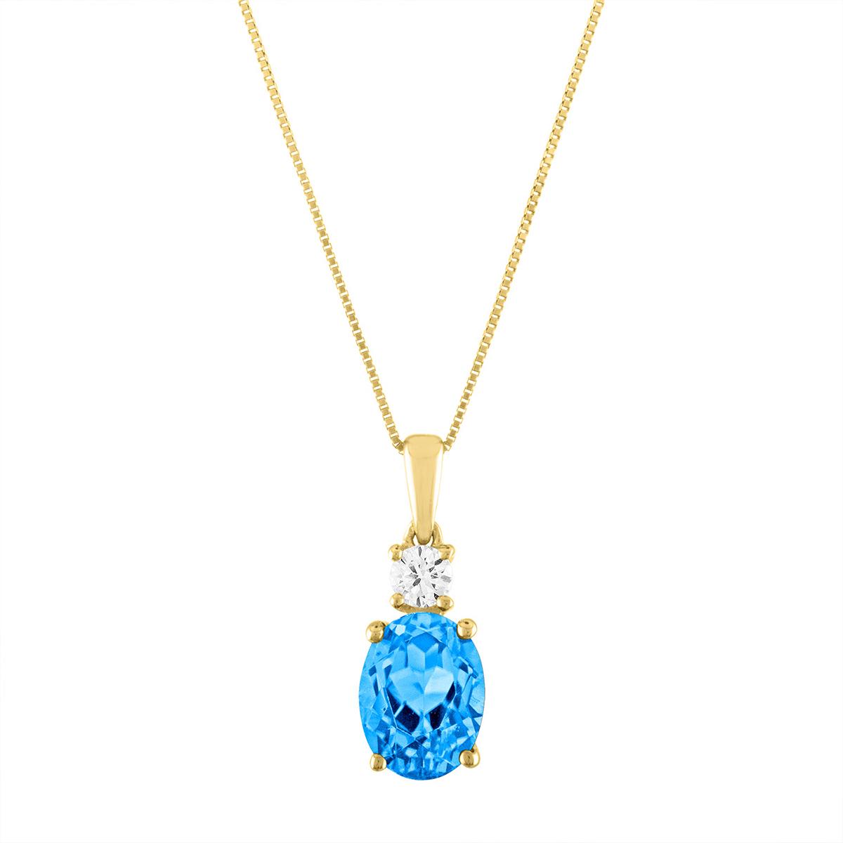 Diamond Classics™ 10kt. Yellow/Blue Topaz Oval Pendant
