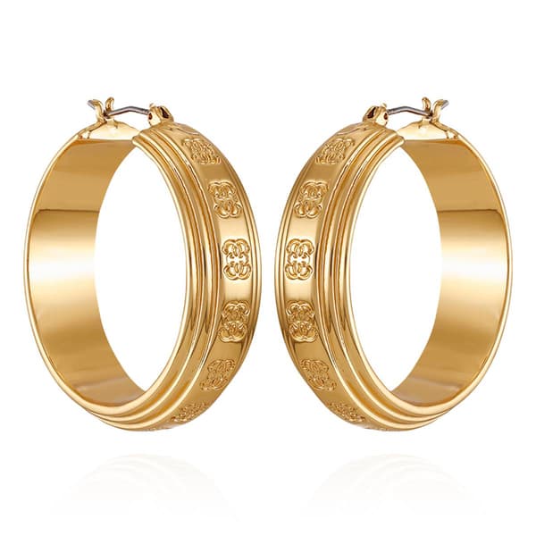 GUESS Embossed Logos Gold-Tone Hoop Earrings - image 