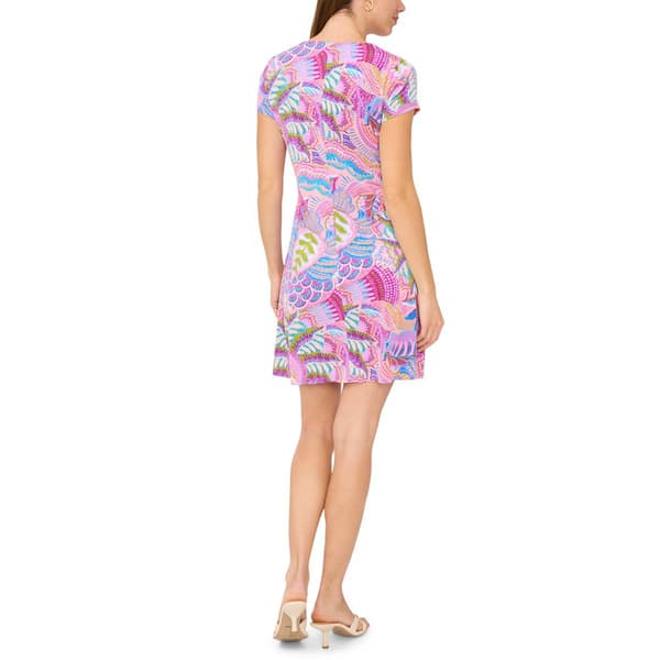 Womens MSK Short Sleeve Abstract Floral Pleated A-Line Dress