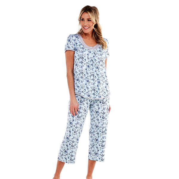 Plus Size Rene Rofe Short Sleeve Floral Capri Pajama Set - image 