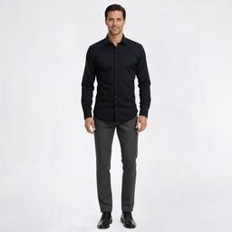 Mens Bill Blass Textured Stripe Modern Fit Dress Shirt - Black