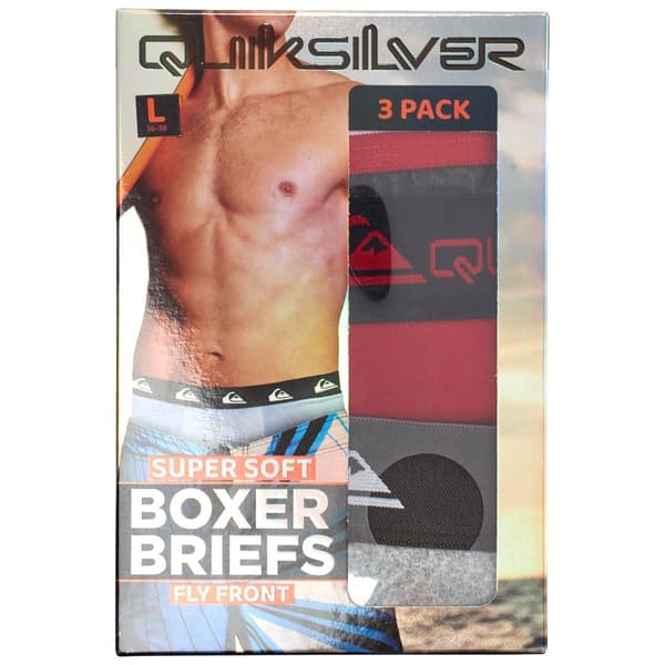 Young Mens Quiksilver 3pk. Solid Fly Front Boxer Briefs