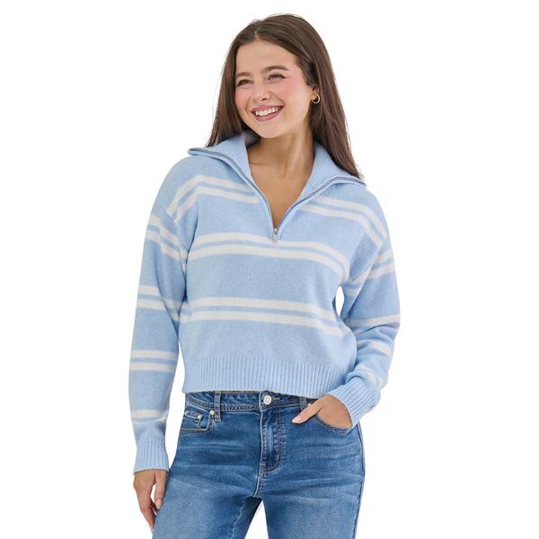 Juniors Madden Girl Mossy Stripe Quarter Zip Pullover - image 