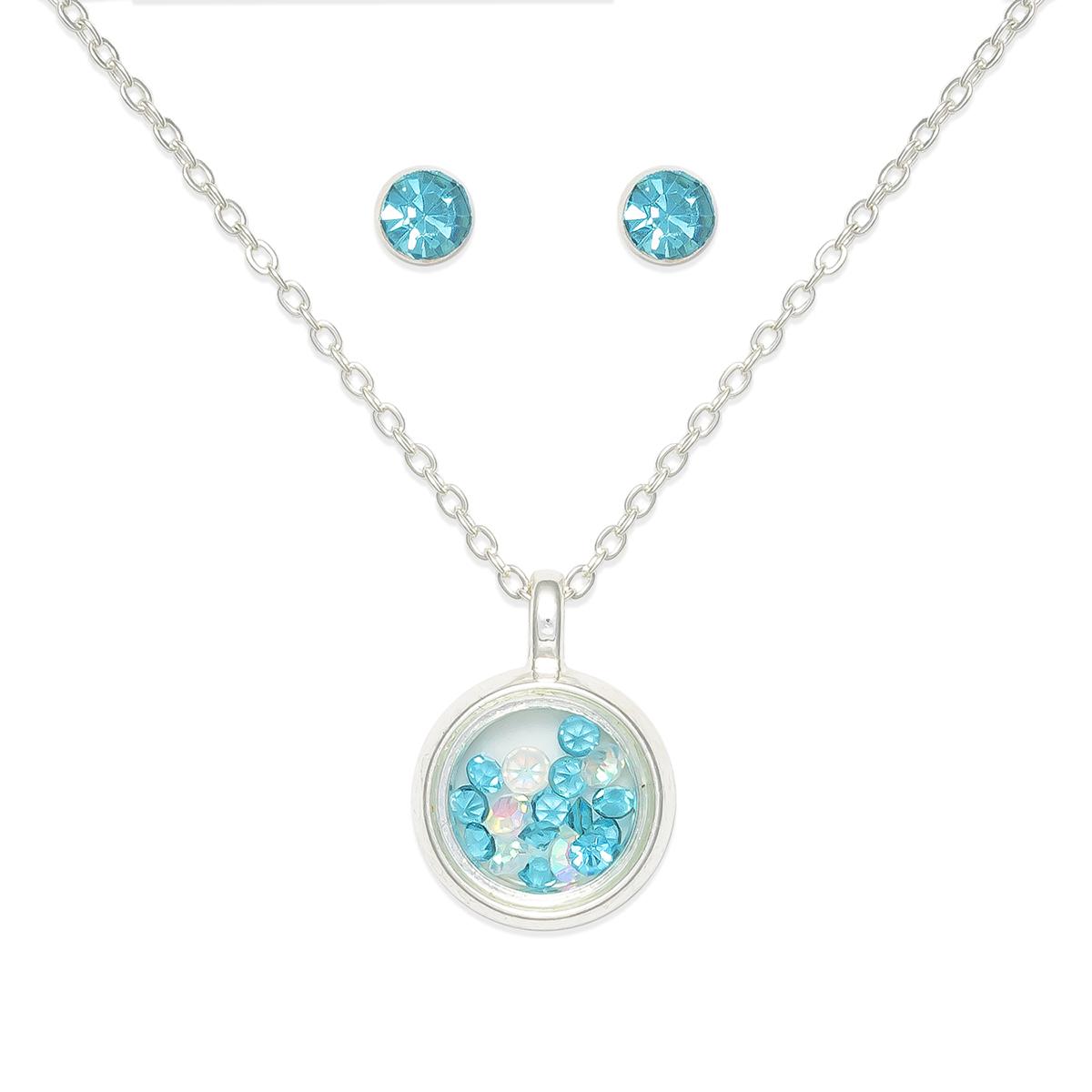 Mini March Birthstone Shaker Necklace and Stud Earring Set