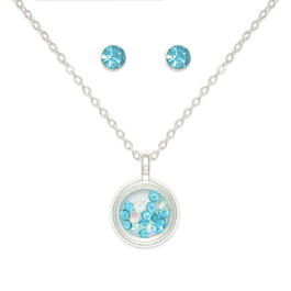 Mini March Birthstone Shaker Necklace and Stud Earring Set