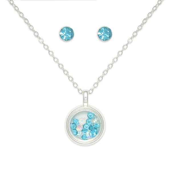 Mini March Birthstone Shaker Necklace and Stud Earring Set - image 
