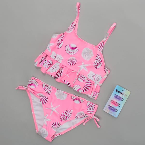 Girls (7-16) Kensie 2pc. Foil Shell Tankini Swim Set