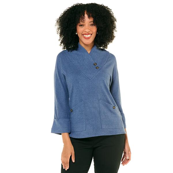 Womens Notations 3/4 Sleeve Solid Button Collar w/ Pockets Blouse - image 