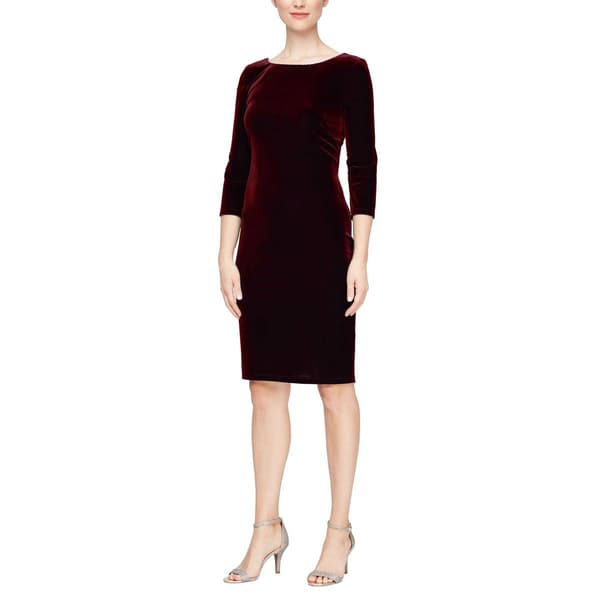 Womens SLNY 3/4 Sleeve Rhinestone Trim Velvet Dress - image 