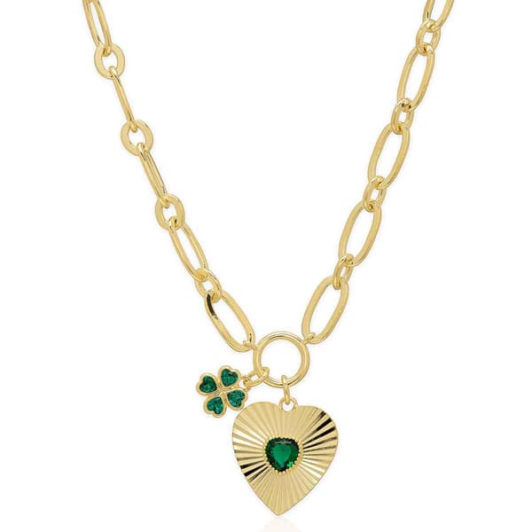 Gianni Argento Lab Grown Emerald Heart & Clover Charm Necklace - image 