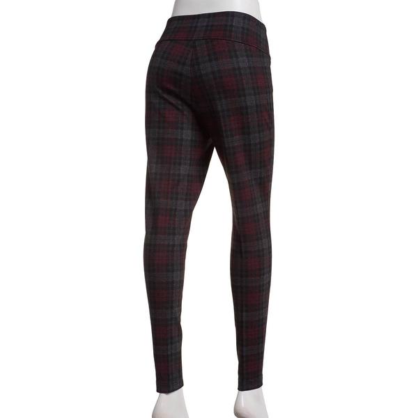 Womens Zac & Rachel Pull-On Plaid Skinny Leg Pants - Burgundy
