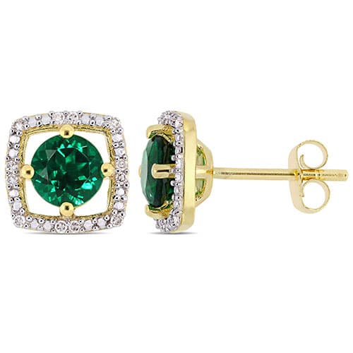 Gemstone Classics&#40;tm&#41; Yellow Gold & Emerald Stud Earrings