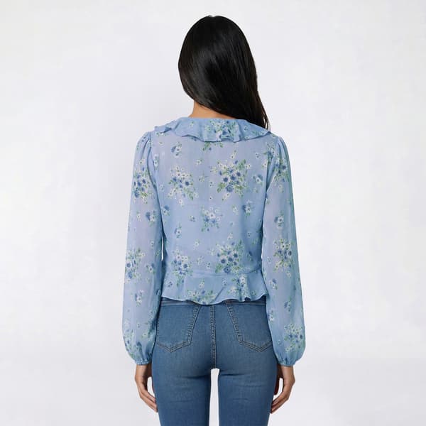 Juniors A. Byer Ruffle Front Embroidered Chiffon Fly Away Blouse