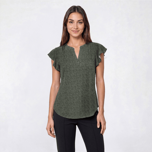 Womens Adrianna Papell Flutter Sleeve Leaf Split Neck Blouse - image 