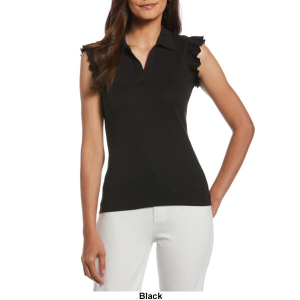 Womens Rafaella® Ruffle Cap Sleeve Solid Luxe Rib Solid Top