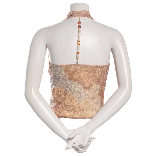Juniors Derek Heart Floral Mesh Cowl Neck Halter Top w/ Beads