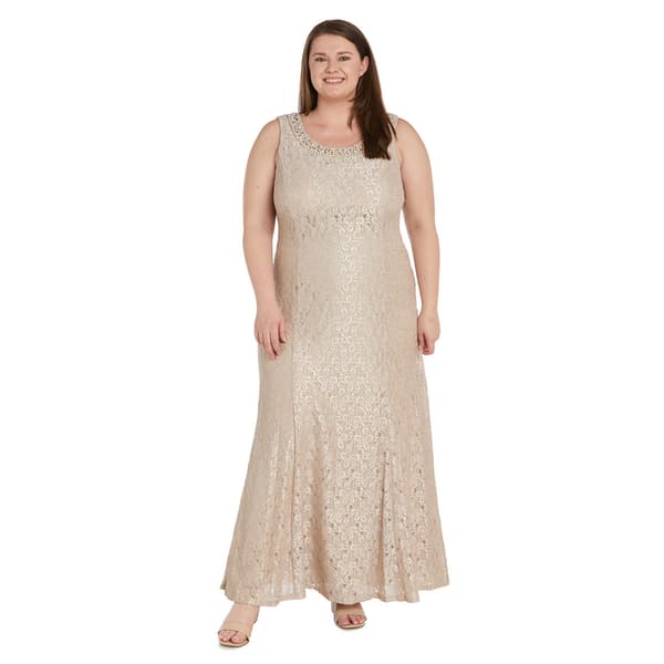 Plus Size R&M Richards Sheer Jacket with Lace Evening Gown